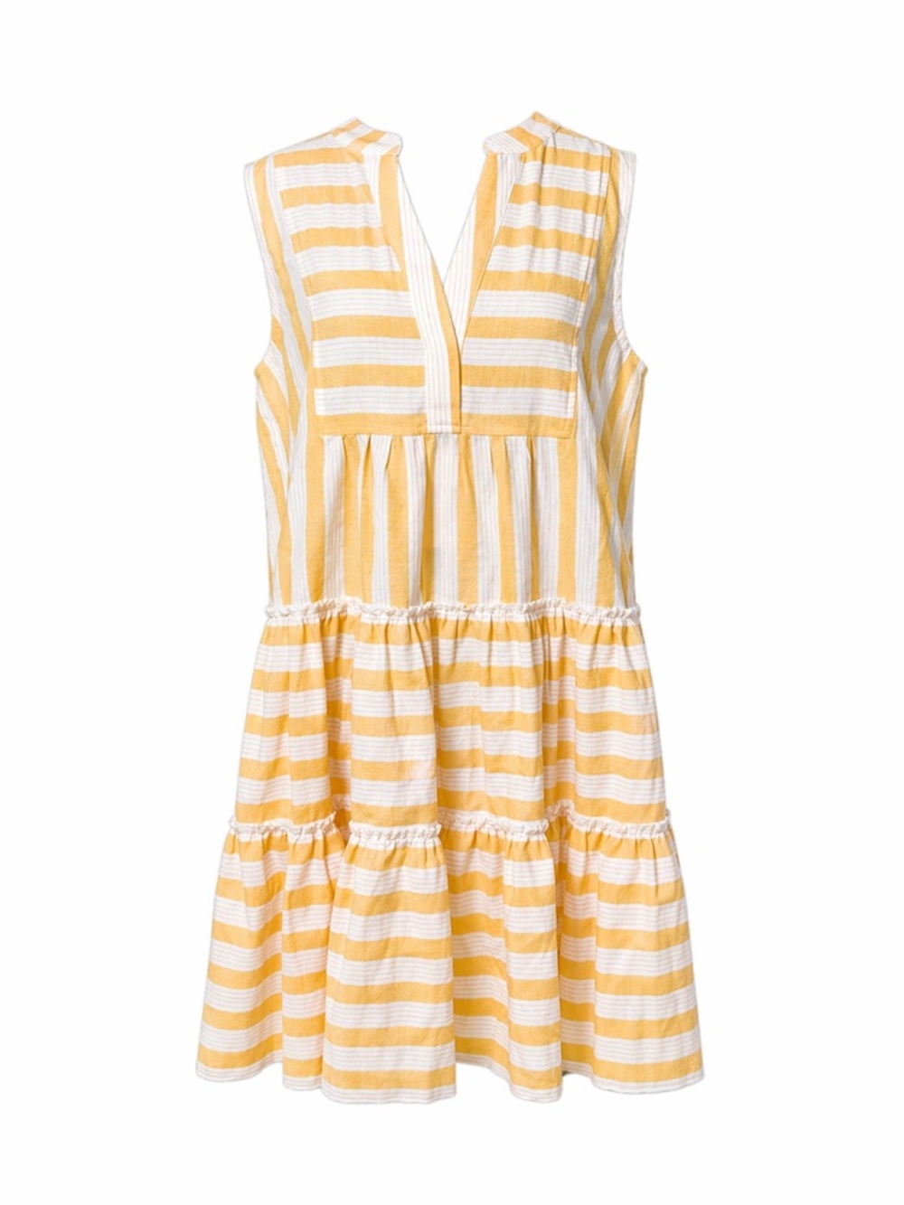 MAYE Elka Mini Dress Mango Yellow Stripe NWT Tiered Boho Coastal‎ Grandma Prep-M
